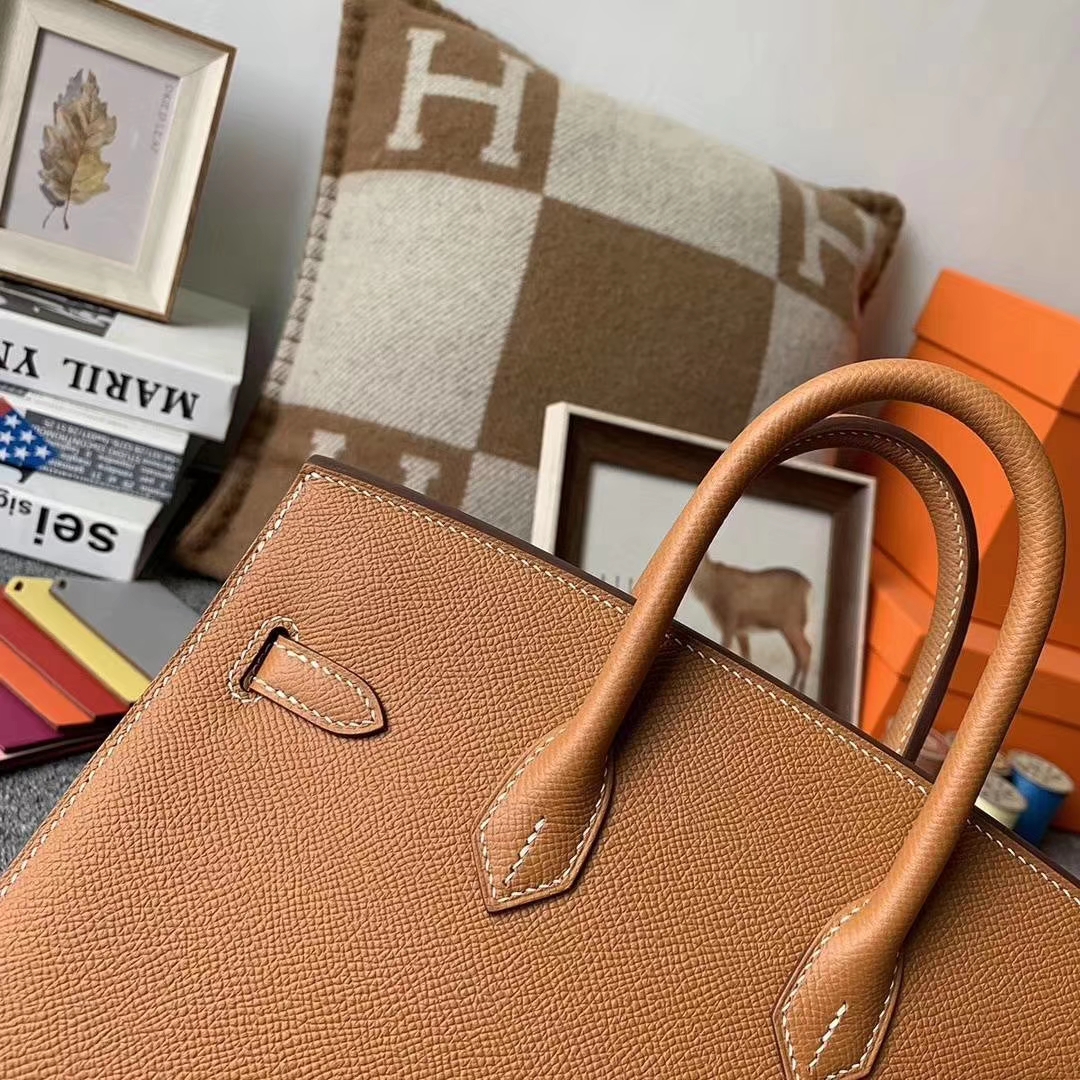 Hermès（爱马仕）C37金棕色 原厂‮用御‬顶级Epsom 皮 Birkin 25 外缝 金扣 现货
