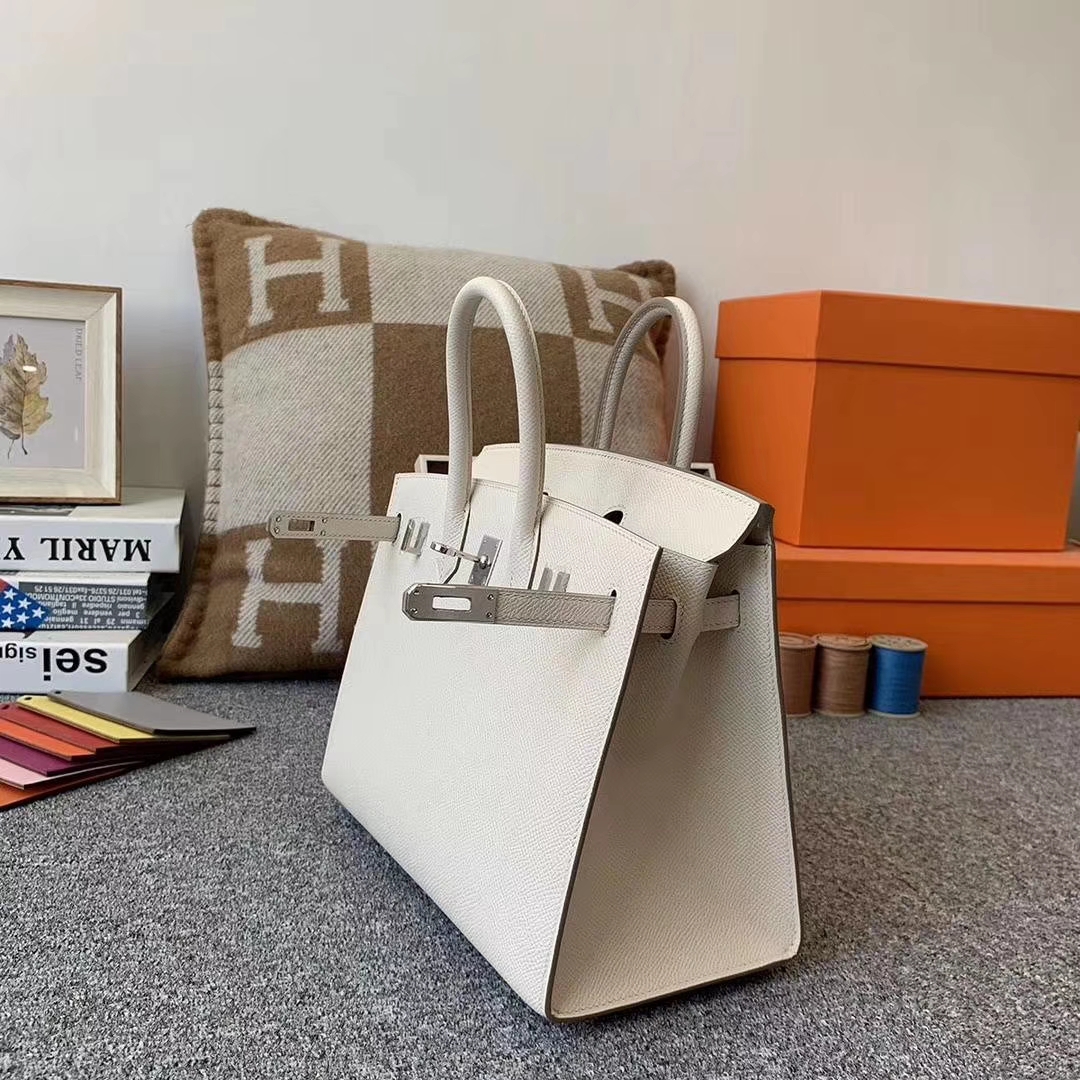 Hermès（爱马仕）奶昔白 原厂御用顶级Epsom 皮 Birkin 25 银扣 外缝 现货