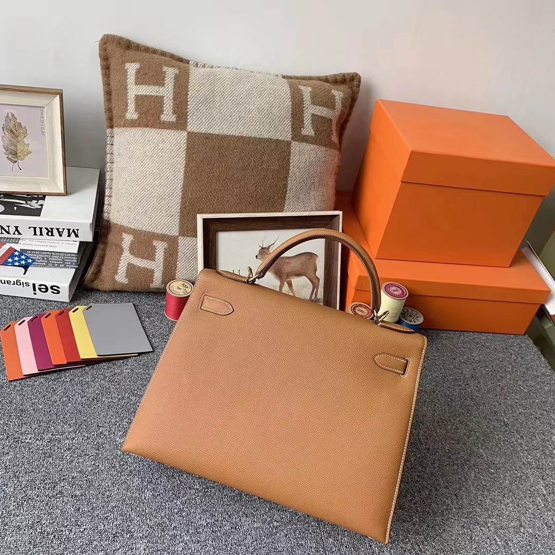 Hermès（爱马仕）C37金棕色 原厂御用顶级Epsom 皮 Kelly 32 外缝 金扣