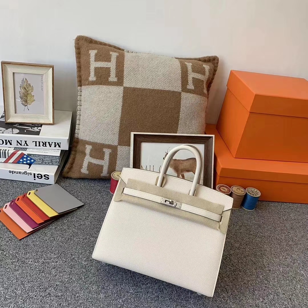 Hermès（爱马仕）奶昔白 原厂御用顶级Epsom 皮 Birkin 25 银扣 外缝 现货