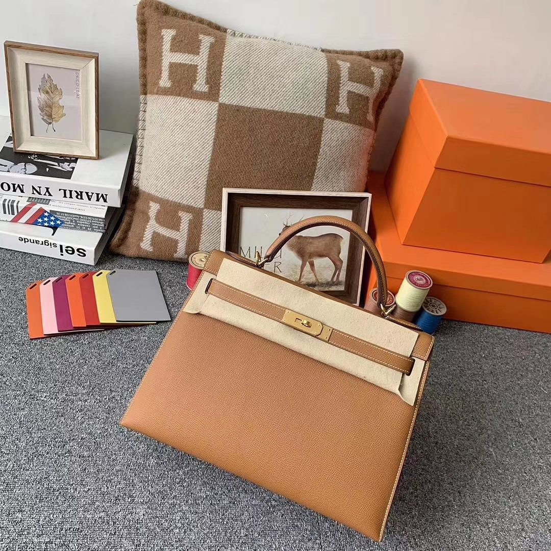 Hermès（爱马仕）C37金棕色 原厂御用顶级Epsom 皮 Kelly 32 外缝 金扣