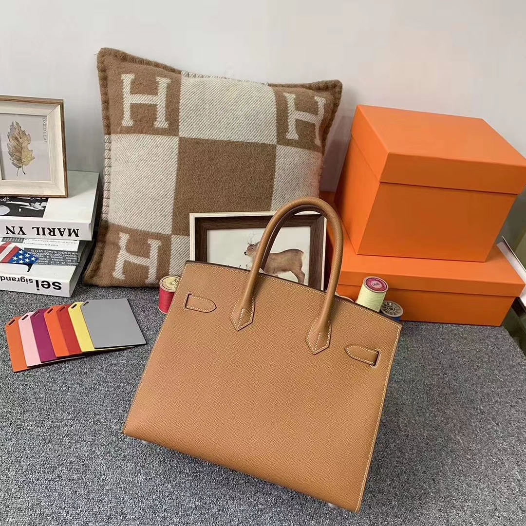 Hermès（爱马仕）C37金棕色 原厂御用顶级Epsom 皮 Birkin 30 外缝 银扣 现货