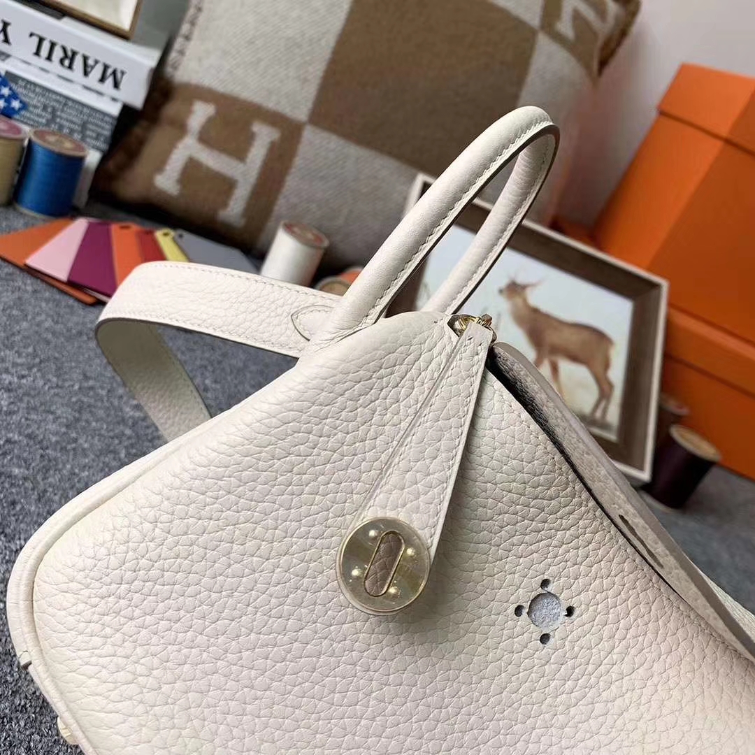 Hermès（爱马仕）奶昔白 原厂御用顶级TC皮 Mini Lindy 金扣 现货