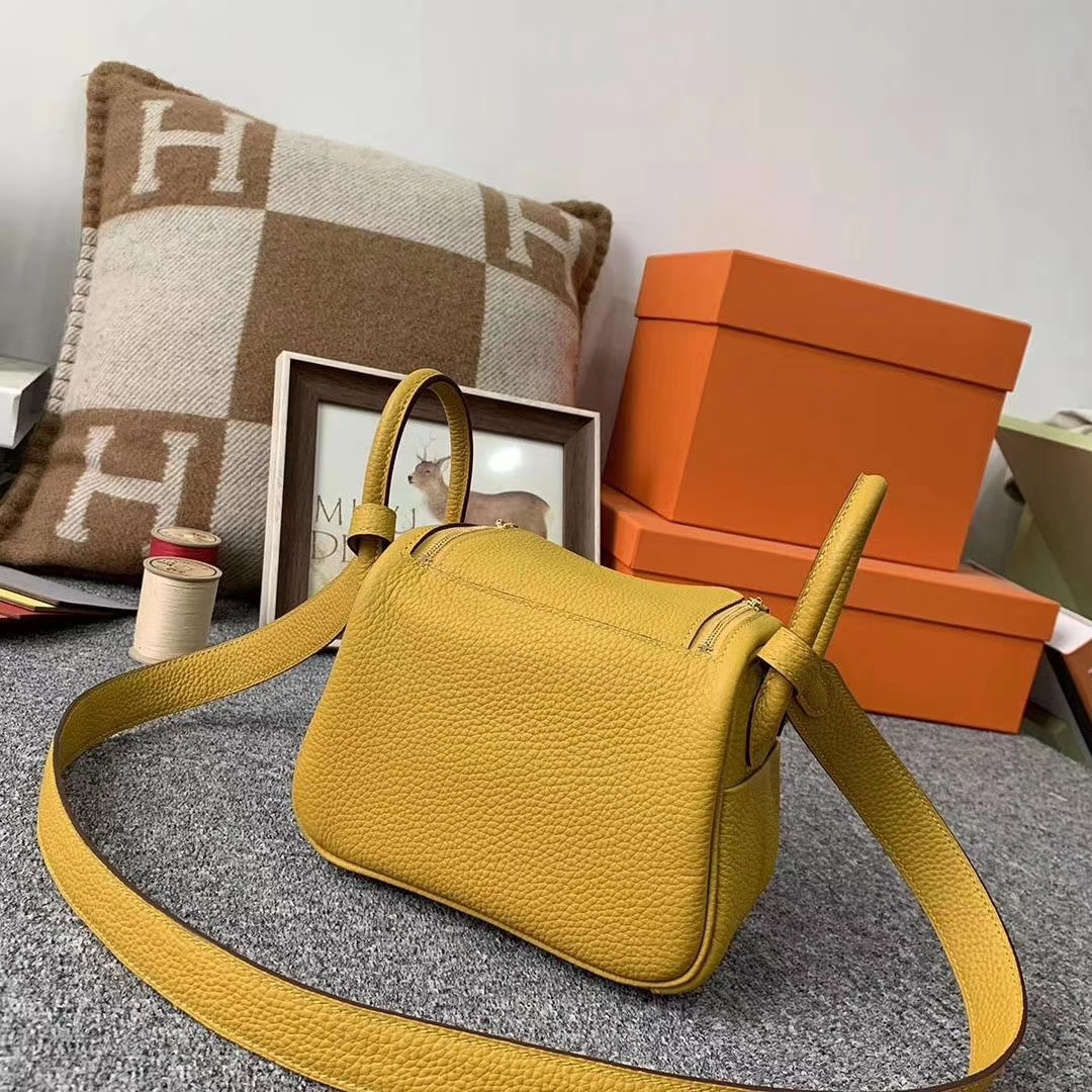 Hermès（爱马仕）9D琥珀黄 原厂御用顶级TC皮 Mini Lindy 金扣 现货