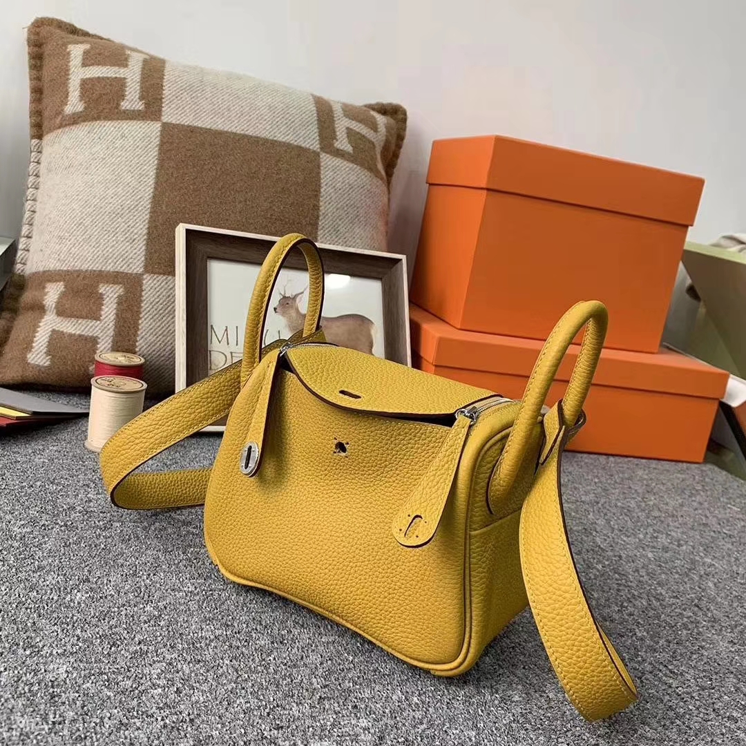 Hermès（爱马仕）9D琥珀黄 原厂御用顶级TC皮 Mini Lindy 金扣 现货