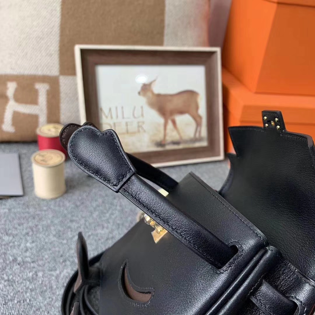 Hermès（爱马仕）CK89黑色拼深咖啡 原厂御用顶级Swift 皮 Kelly doll 金扣 现货