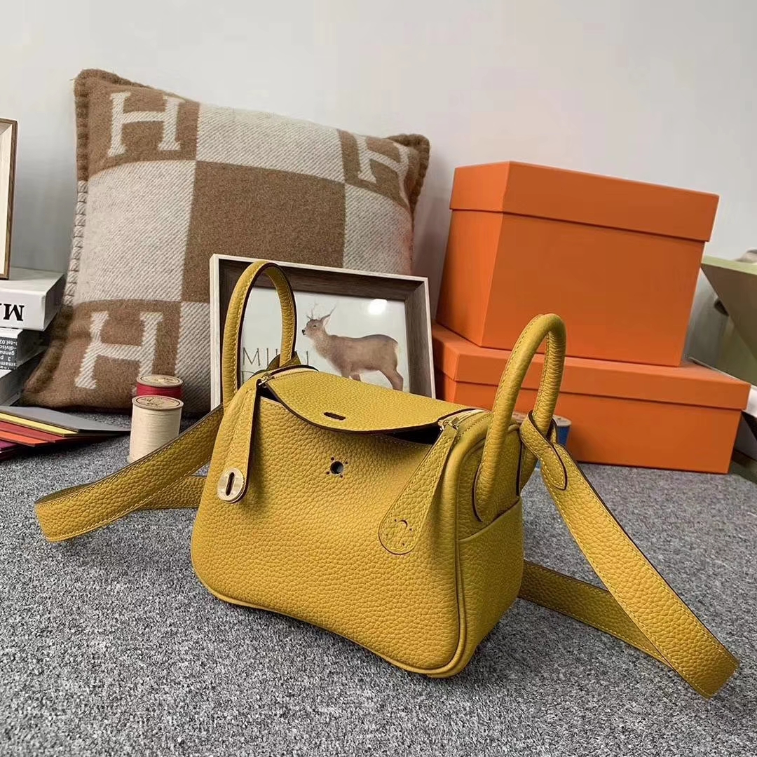 Hermès（爱马仕）9D琥珀黄 原厂御用顶级TC皮 Mini Lindy 金扣 现货