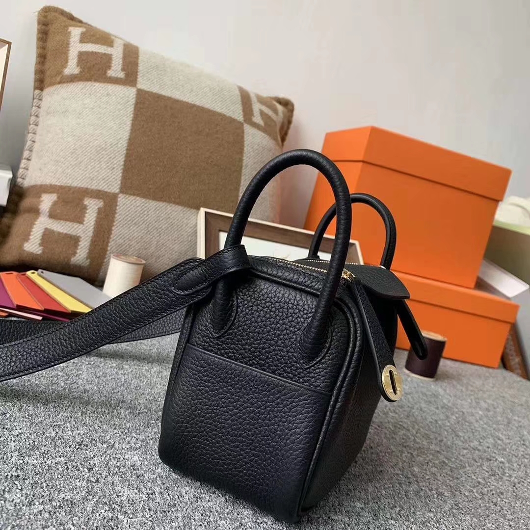 Hermès（爱马仕）CK89黑色 原厂御用顶级TC皮 Mini Lindy 金扣 银扣 现货