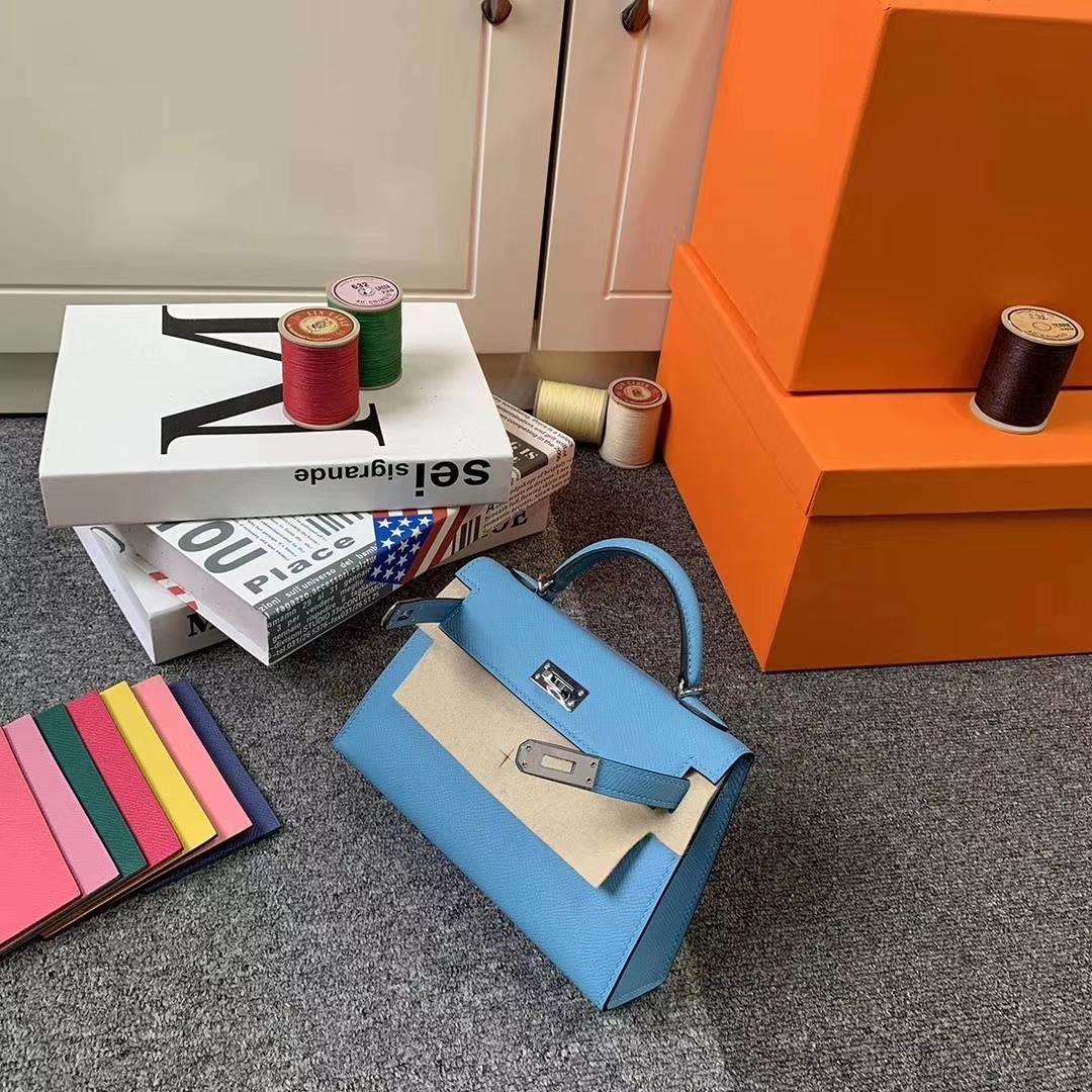 Hermès（爱马仕）北方蓝 原厂‮用御‬顶级Epsom 皮 Mini Kelly 二代 金扣 现货