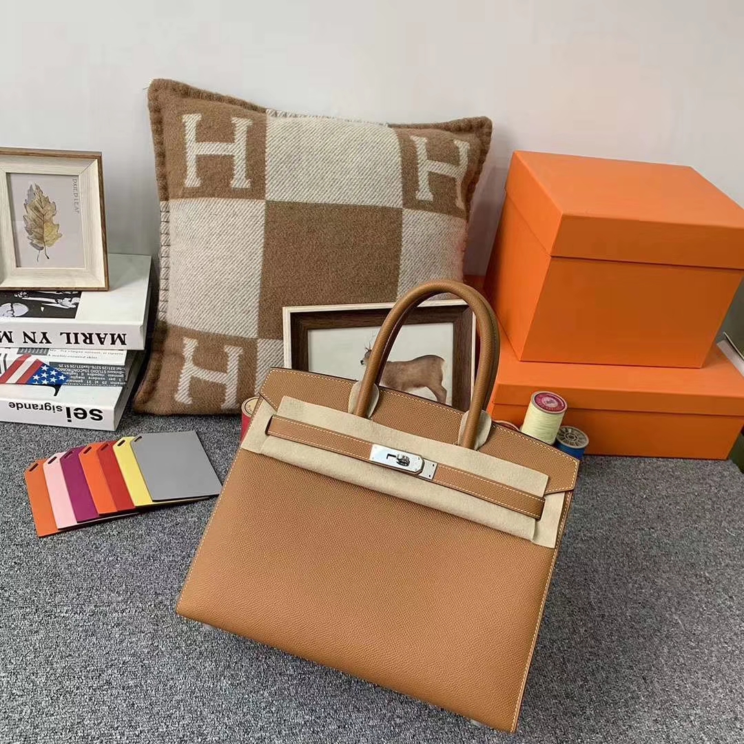 Hermès（爱马仕）C37金棕色 原厂御用顶级Epsom 皮 Birkin 30 外缝 银扣 现货