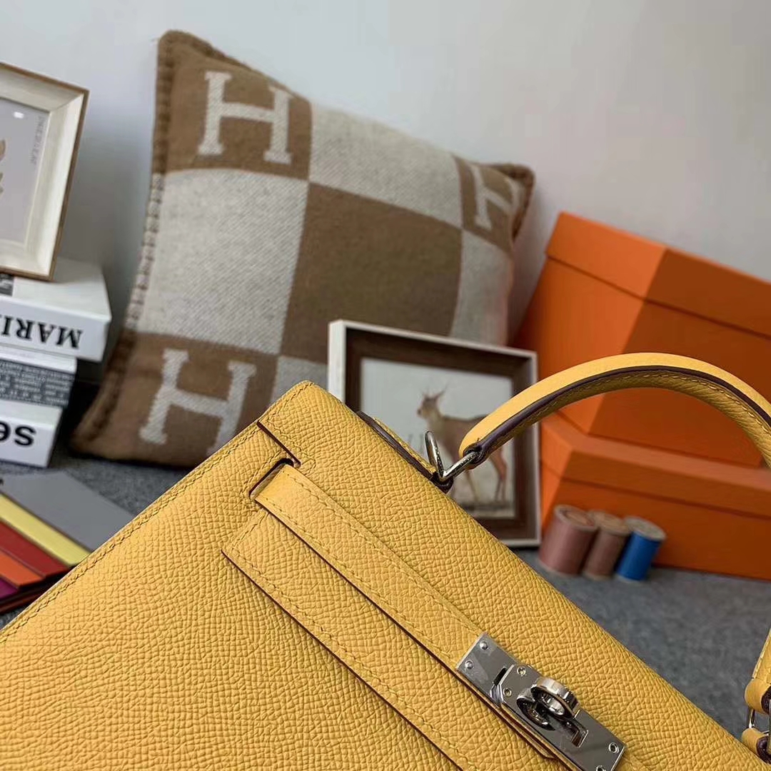 Hermès（爱马仕）9D琥珀黄 原厂御用顶级Epsom皮 Kelly 25 外缝 银扣