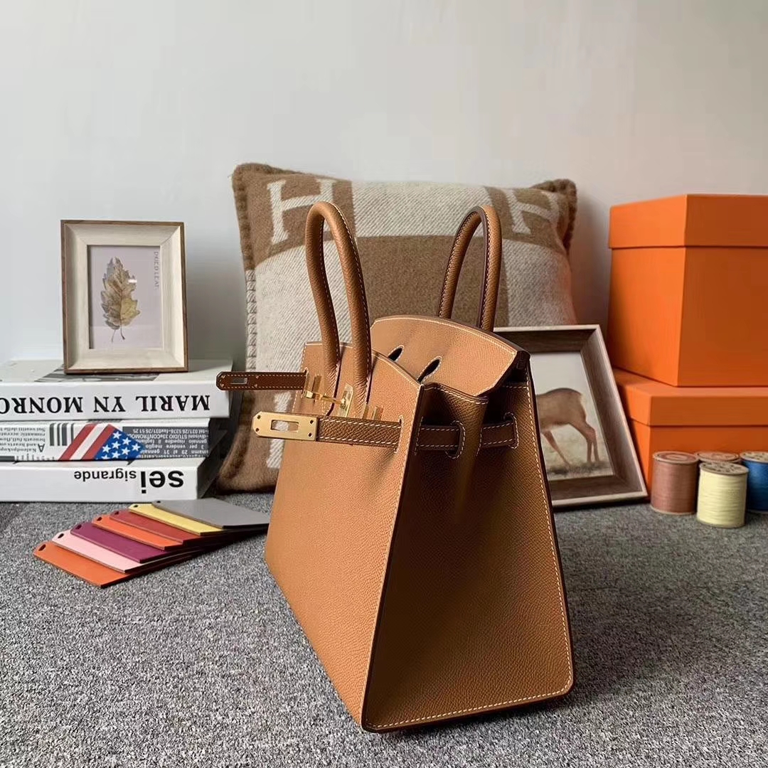 Hermès（爱马仕）C37金棕色 原厂‮用御‬顶级Epsom 皮 Birkin 25 外缝 金扣 现货