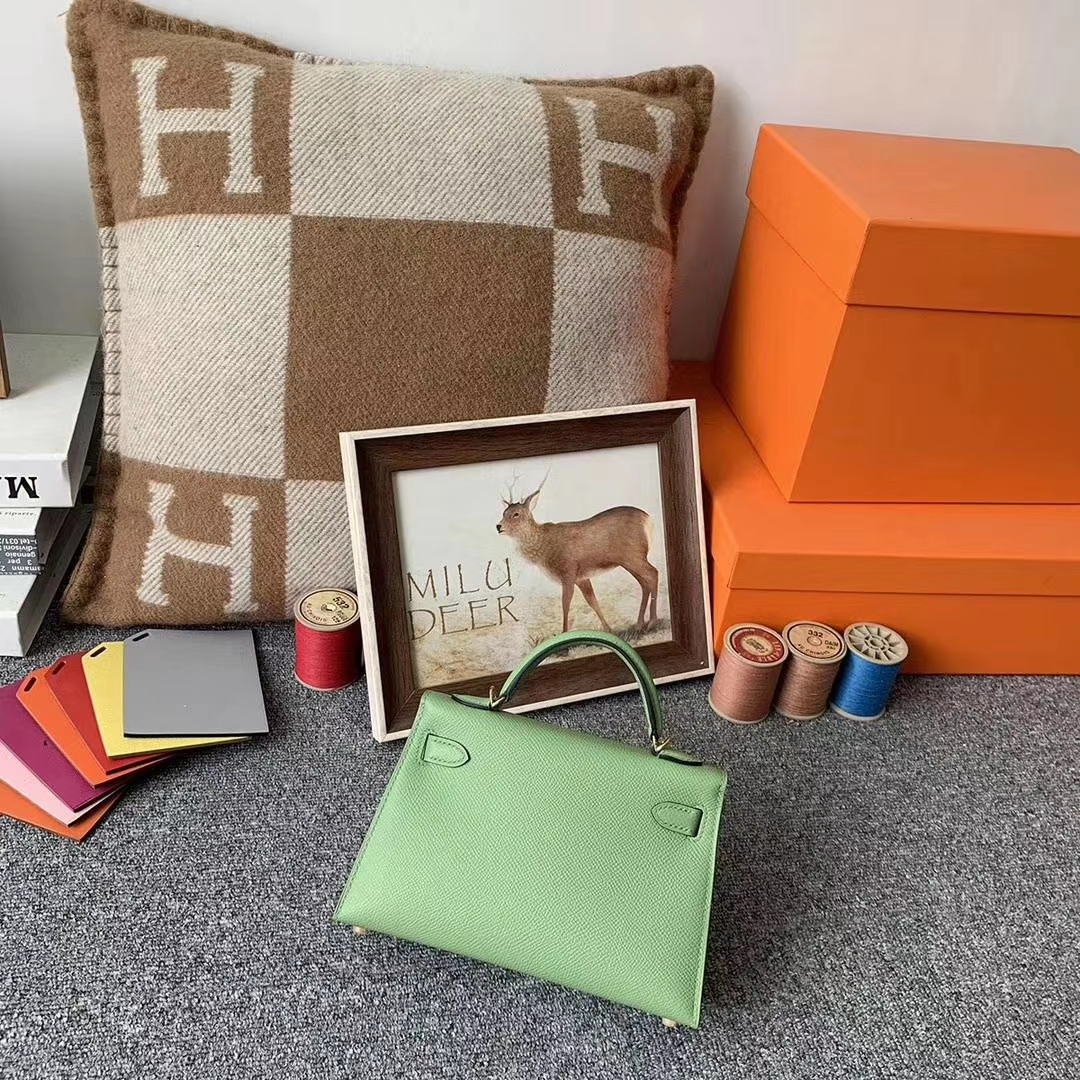 Hermès（爱马仕）I3 牛‮果油‬绿 原厂‮用御‬顶级Epsom 皮 Mini Kelly 二代 金扣 现货