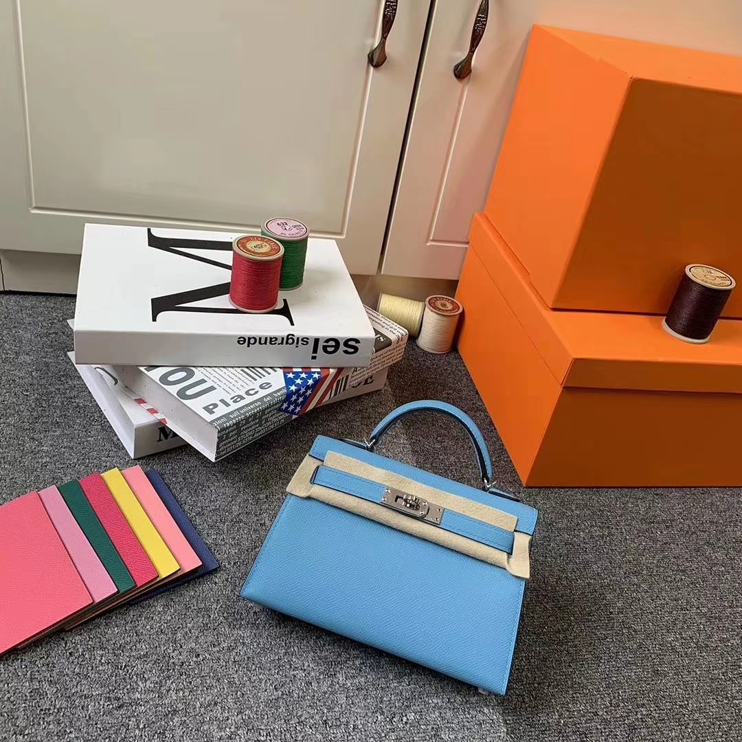Hermès（爱马仕）北方蓝 原厂‮用御‬顶级Epsom 皮 Mini Kelly 二代 金扣 现货
