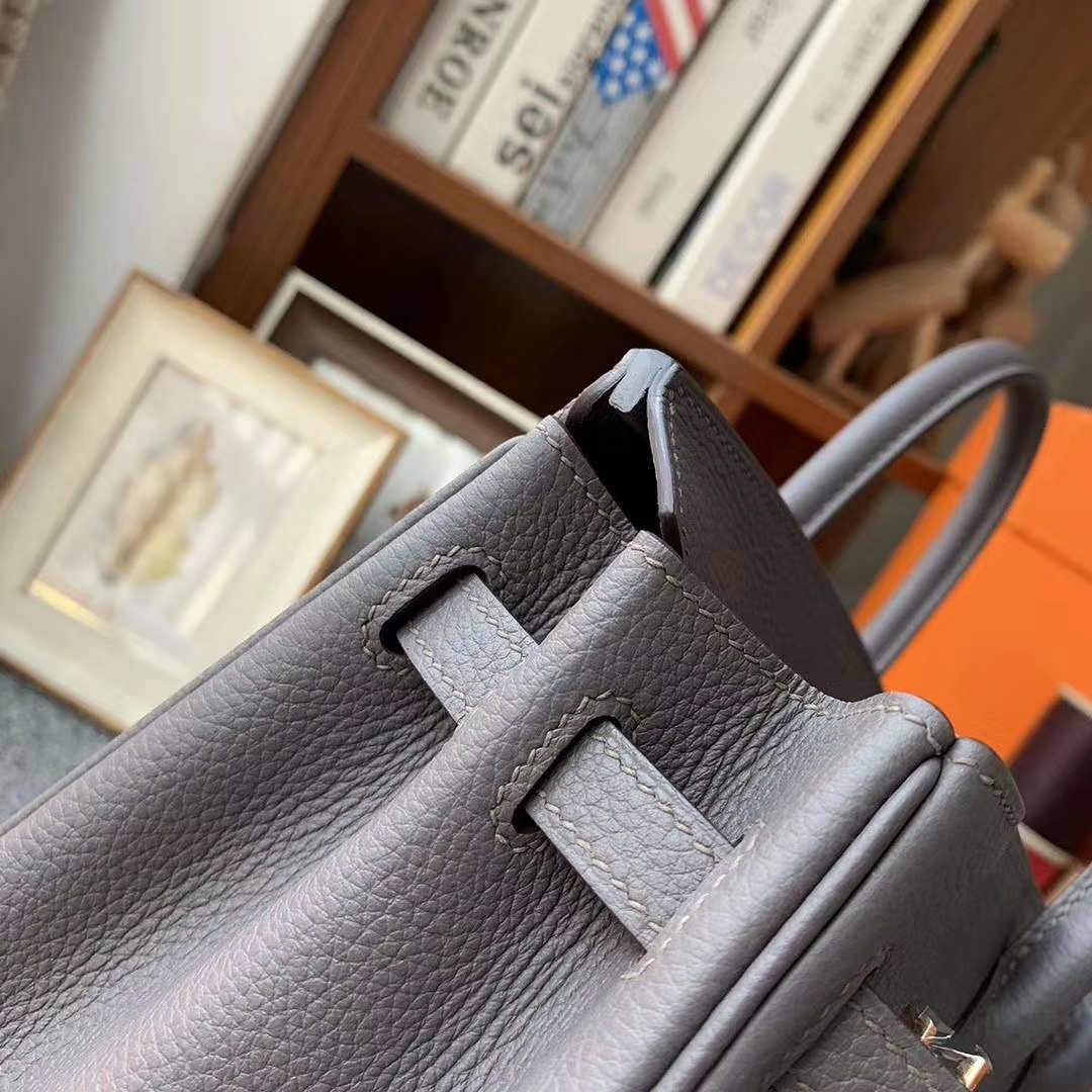 Hermès（爱马仕）8F锡器灰 原厂御用顶级小牛皮 Birkin 25 拉丝金扣