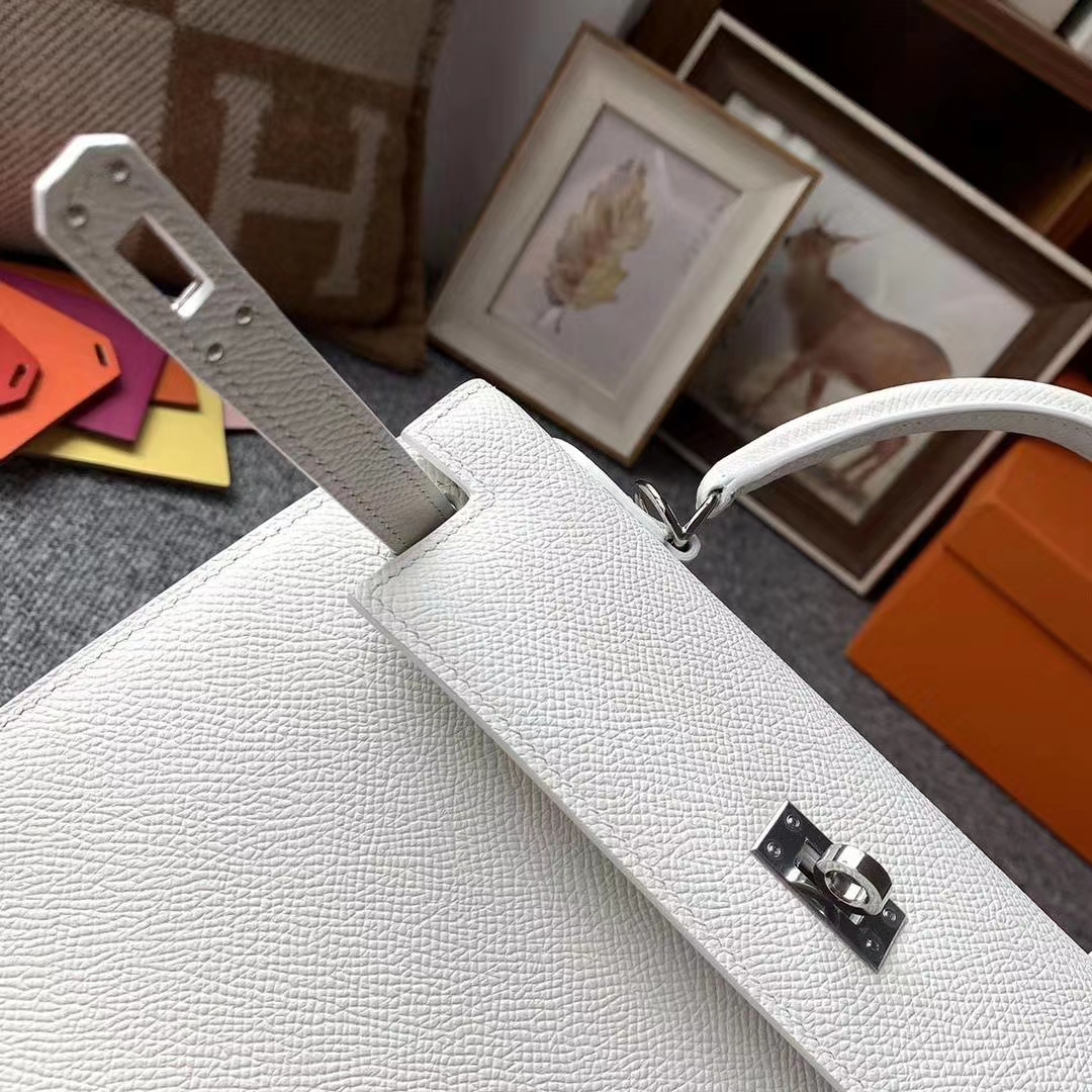 Hermès（爱马仕）纯白色 原厂御用顶级Epsom 皮 Kelly 25 外缝 银扣