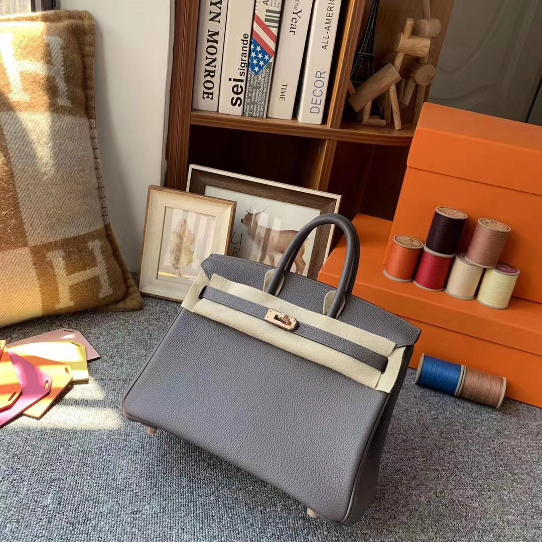 Hermès（爱马仕）8F锡器灰 原厂御用顶级小牛皮 Birkin 25 拉丝金扣