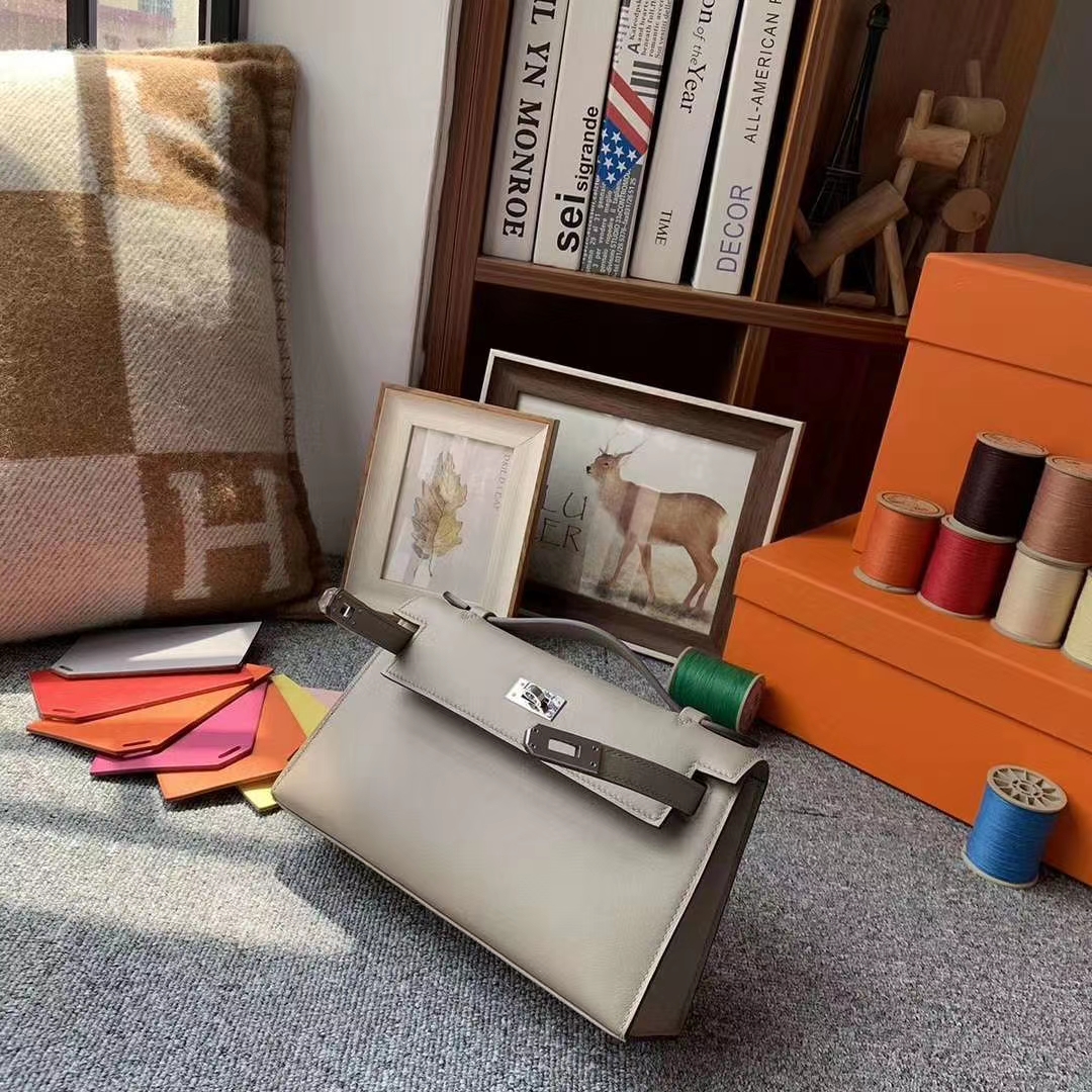 Hermès（爱马仕）m8 沥青灰 原厂御用顶级Swift 皮 Mini Kelly 银扣
