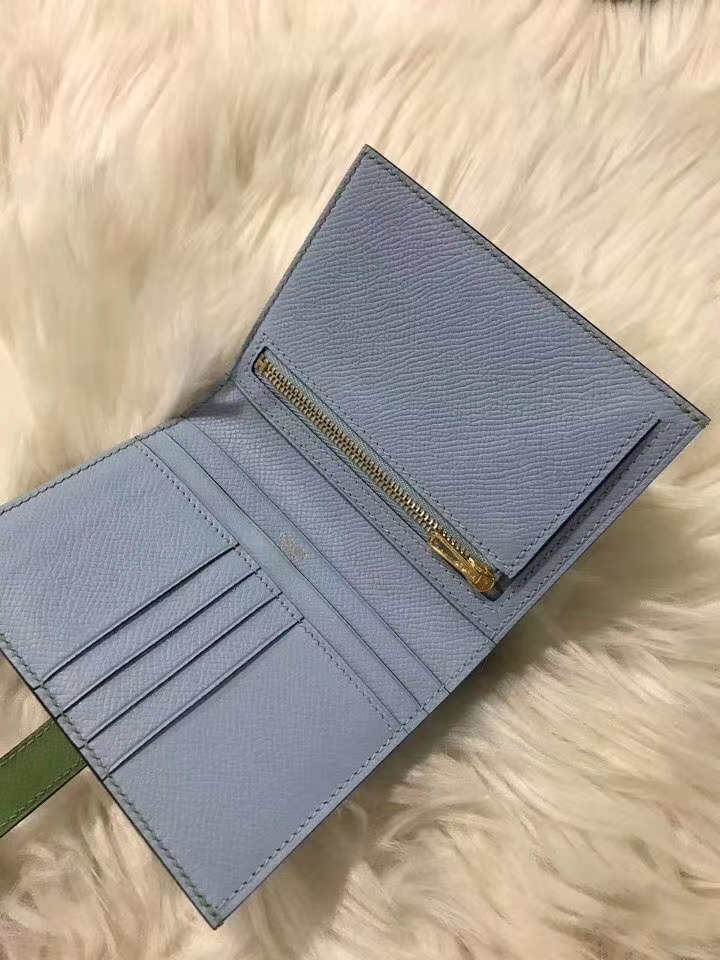 Hermès（爱马仕）bearn短款钱夹 原装等级进口epsom皮 牛油果绿拼雾霾蓝