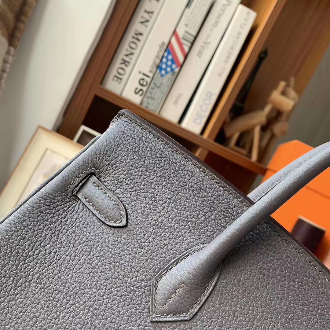 Hermès（爱马仕）8F锡器灰 原厂御用顶级小牛皮 Birkin 25 拉丝金扣