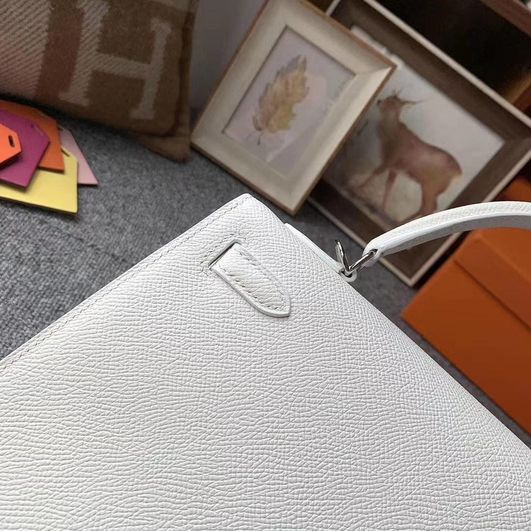 Hermès（爱马仕）纯白色 原厂御用顶级Epsom 皮 Kelly 25 外缝 银扣