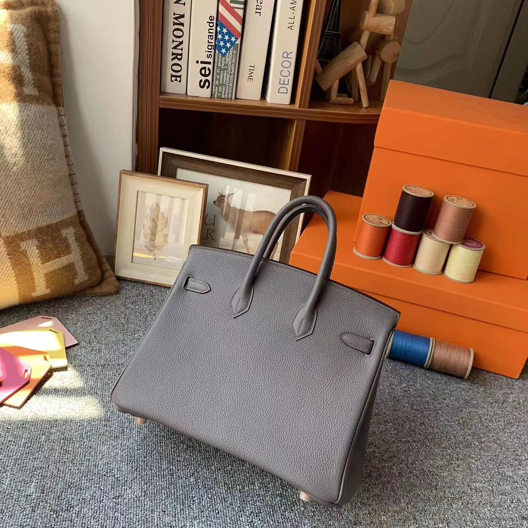 Hermès（爱马仕）8F锡器灰 原厂御用顶级小牛皮 Birkin 25 拉丝金扣