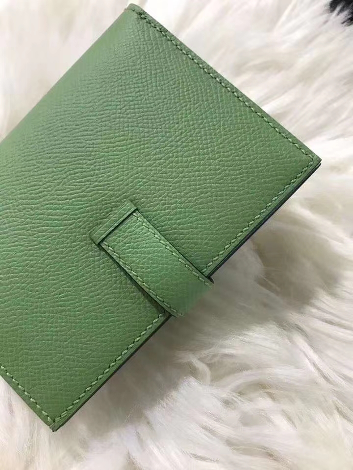 Hermès（爱马仕）bearn短款钱夹 原装等级进口epsom皮 牛油果绿拼雾霾蓝