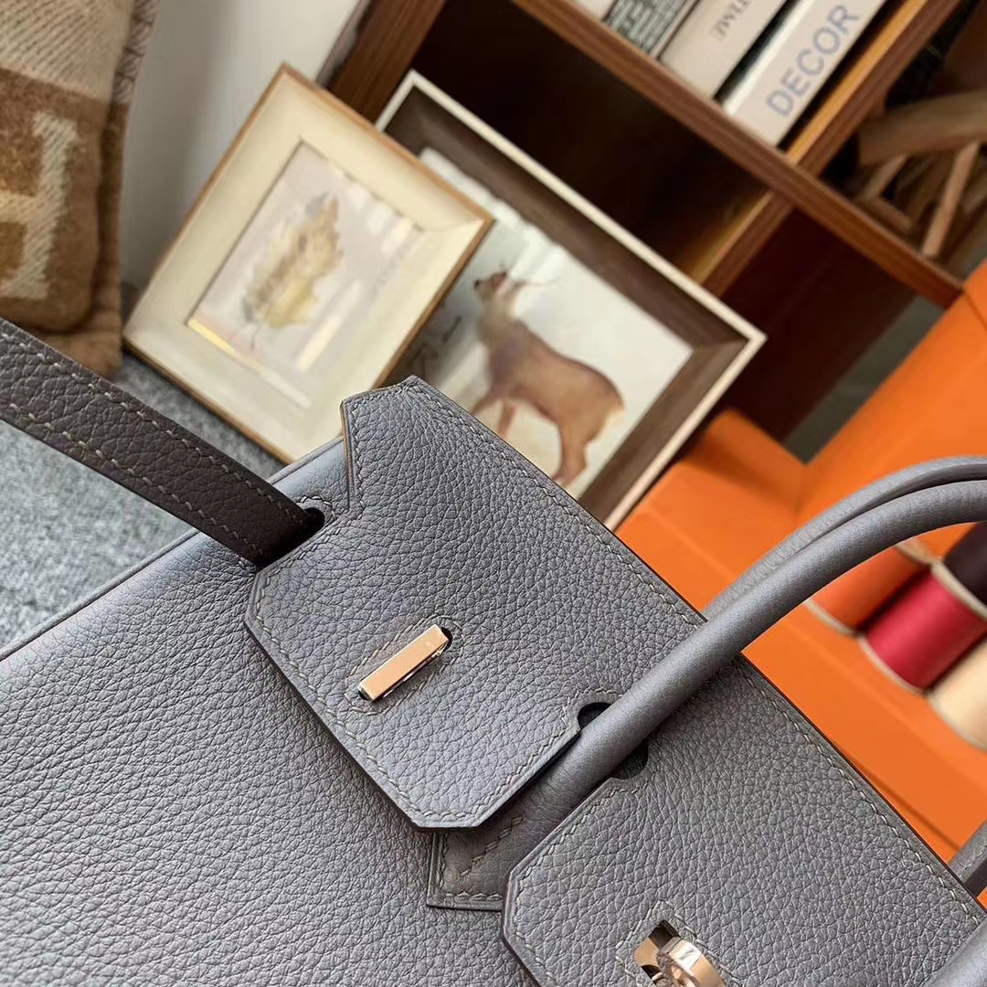 Hermès（爱马仕）8F锡器灰 原厂御用顶级小牛皮 Birkin 25 拉丝金扣