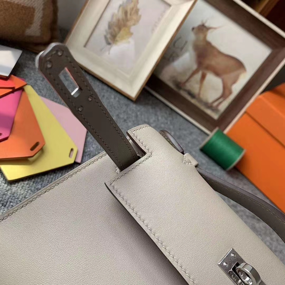Hermès（爱马仕）m8 沥青灰 原厂御用顶级Swift 皮 Mini Kelly 银扣
