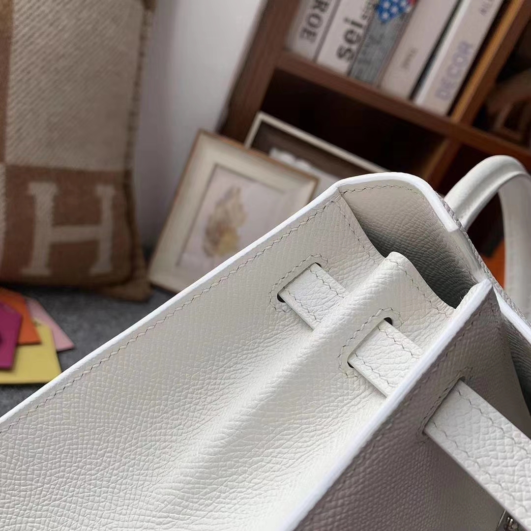 Hermès（爱马仕）纯白色 原厂御用顶级Epsom 皮 Kelly 25 外缝 银扣