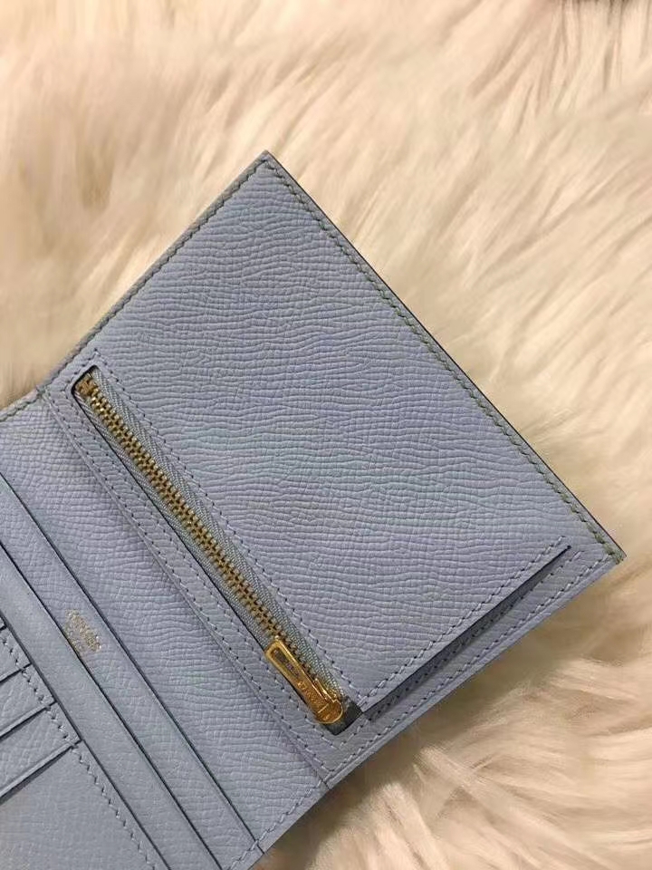 Hermès（爱马仕）bearn短款钱夹 原装等级进口epsom皮 牛油果绿拼雾霾蓝