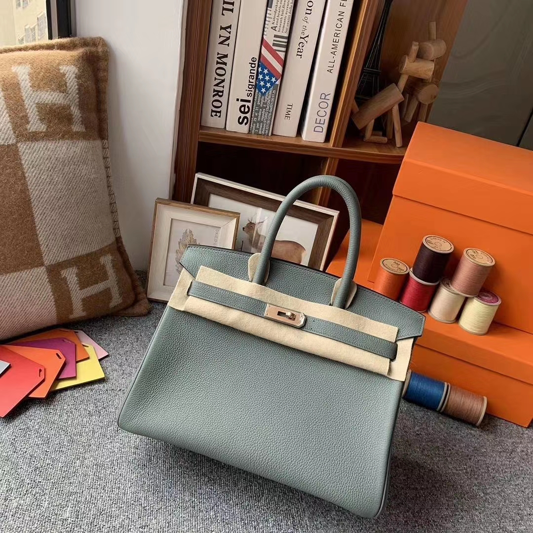 Hermès（爱马仕）杏绿色 原厂御用顶级小牛皮 Birkin 30 玫瑰金扣