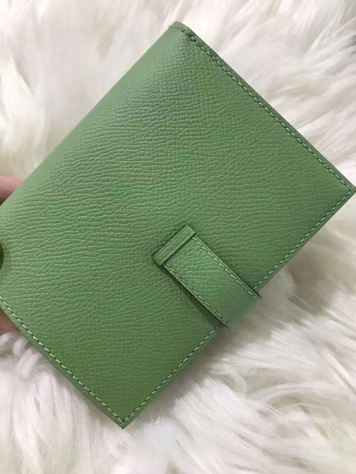 Hermès（爱马仕）bearn短款钱夹 原装等级进口epsom皮 牛油果绿拼雾霾蓝