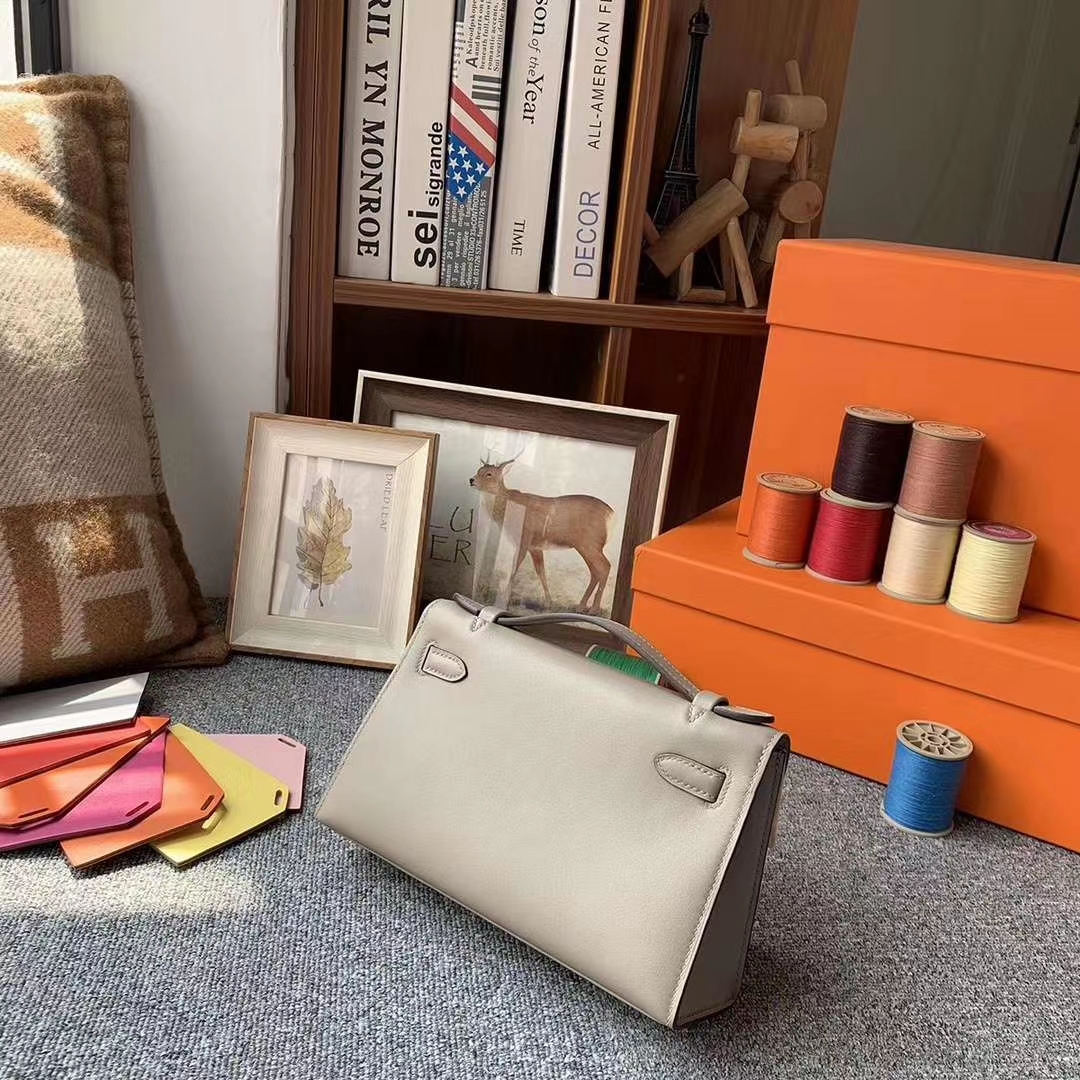 Hermès（爱马仕）m8 沥青灰 原厂御用顶级Swift 皮 Mini Kelly 银扣
