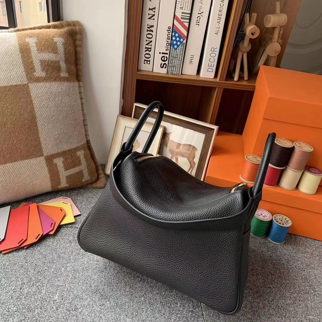 Hermès（爱马仕）CK89黑色 原厂御用顶级TC 皮 Lindy 30 金扣 银扣 现货