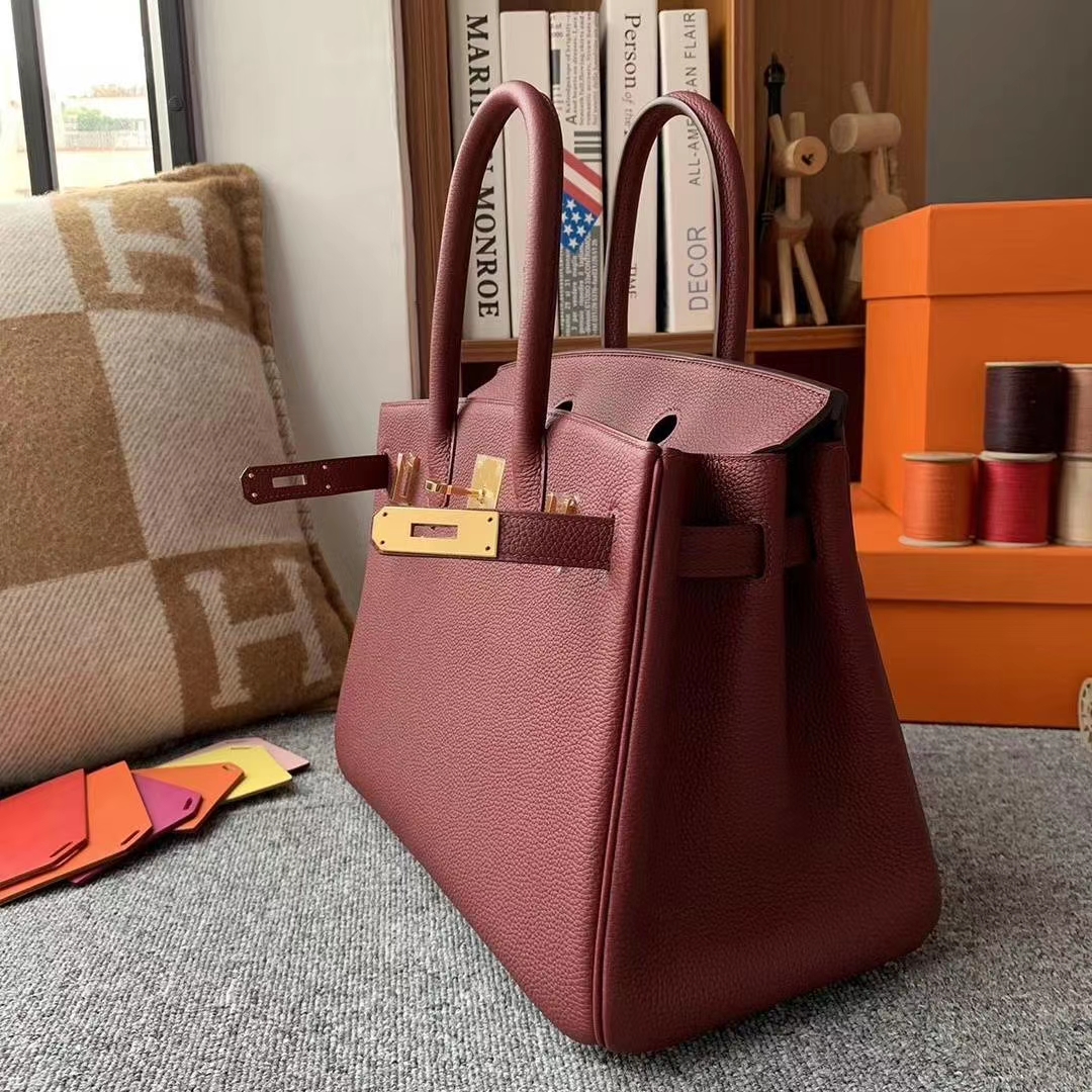 Hermès（爱马仕）酒红色 原厂御用顶级小牛皮 Birkin 30 金扣