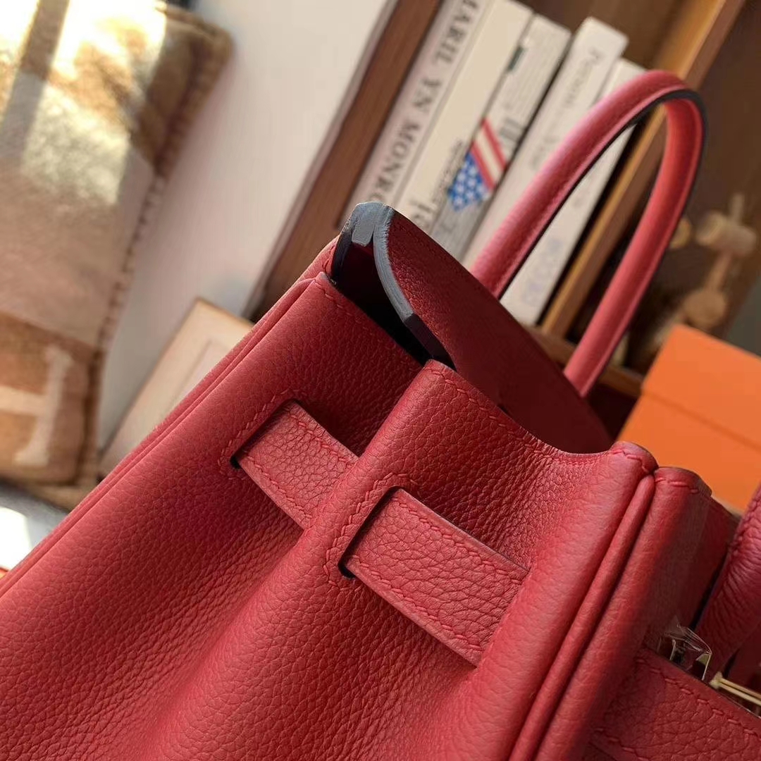Hermès（爱马仕）Q5 中国红 原厂御用顶级小牛皮 Birkin 30 金扣