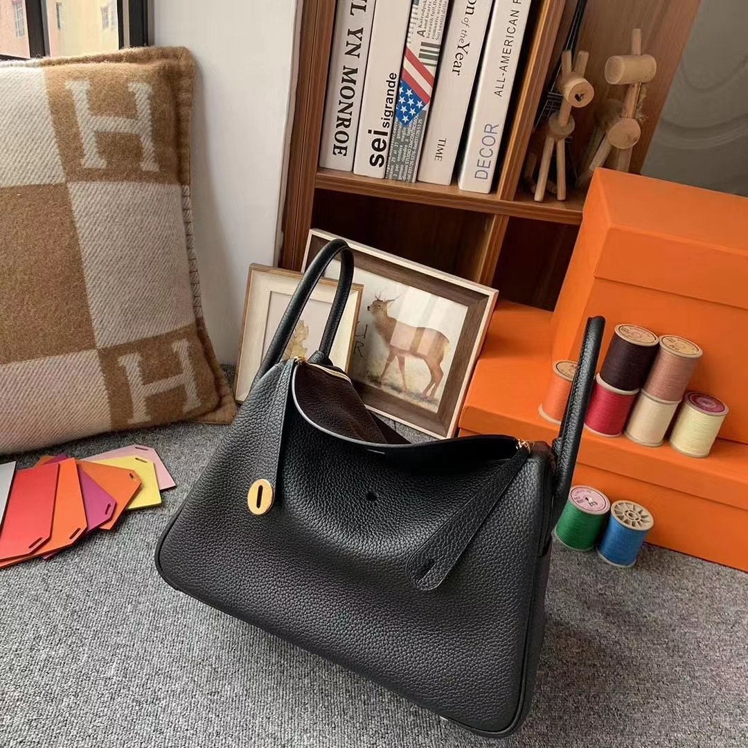 Hermès（爱马仕）CK89黑色 原厂御用顶级TC 皮 Lindy 30 金扣 银扣 现货