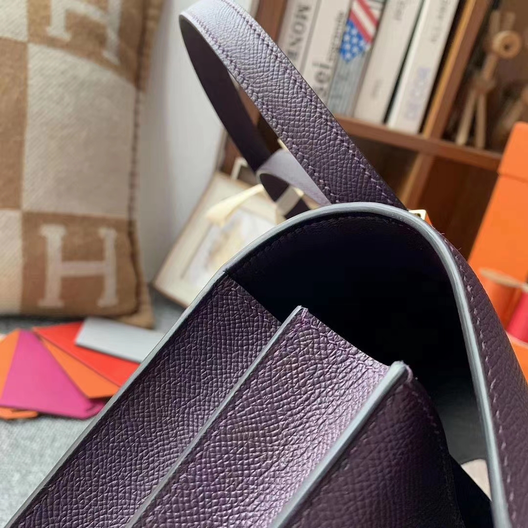Hermès（爱马仕）葡萄紫 原厂御用顶级Epsom 皮 Constance 24 金扣