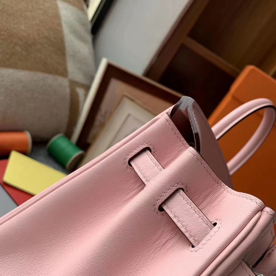Hermès（爱马仕）3Q新樱花粉 原厂御用顶级Swift 皮 Birkin 25 银扣 现货