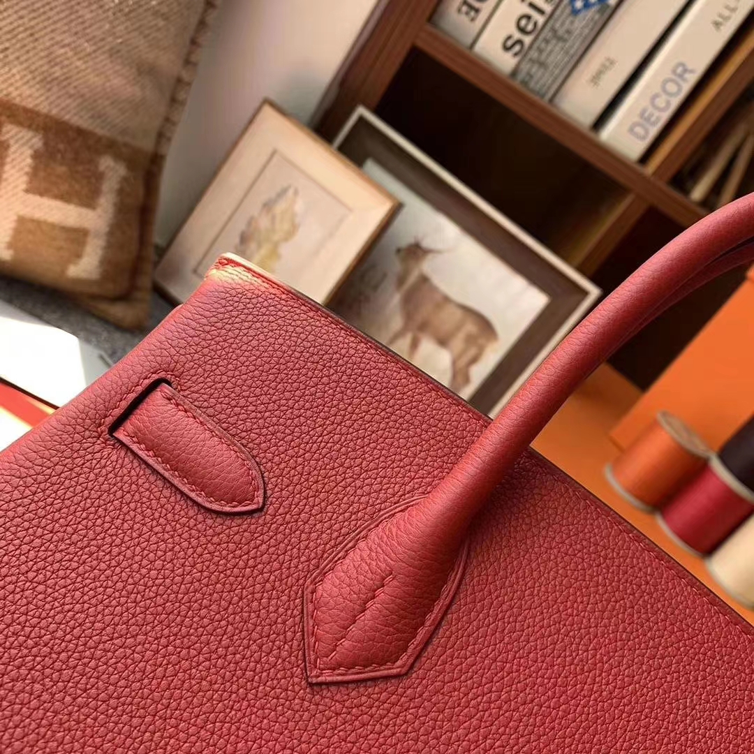 Hermès（爱马仕）Q5 中国红 原厂御用顶级小牛皮 Birkin 30 金扣