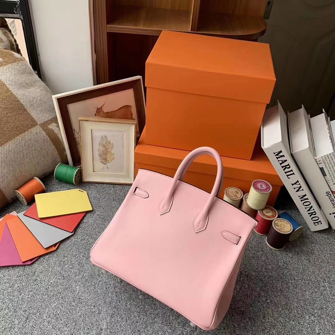 Hermès（爱马仕）3Q新樱花粉 原厂御用顶级Swift 皮 Birkin 25 银扣 现货