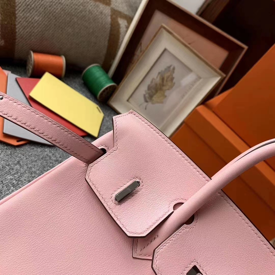 Hermès（爱马仕）3Q新樱花粉 原厂御用顶级Swift 皮 Birkin 25 银扣 现货