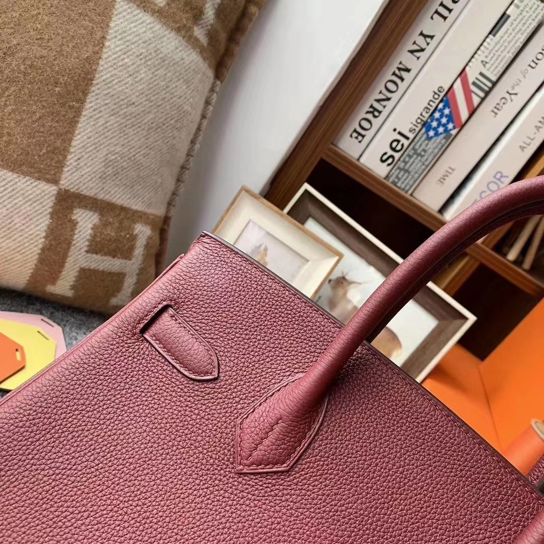 Hermès（爱马仕）酒红色 原厂御用顶级小牛皮 Birkin 30 金扣