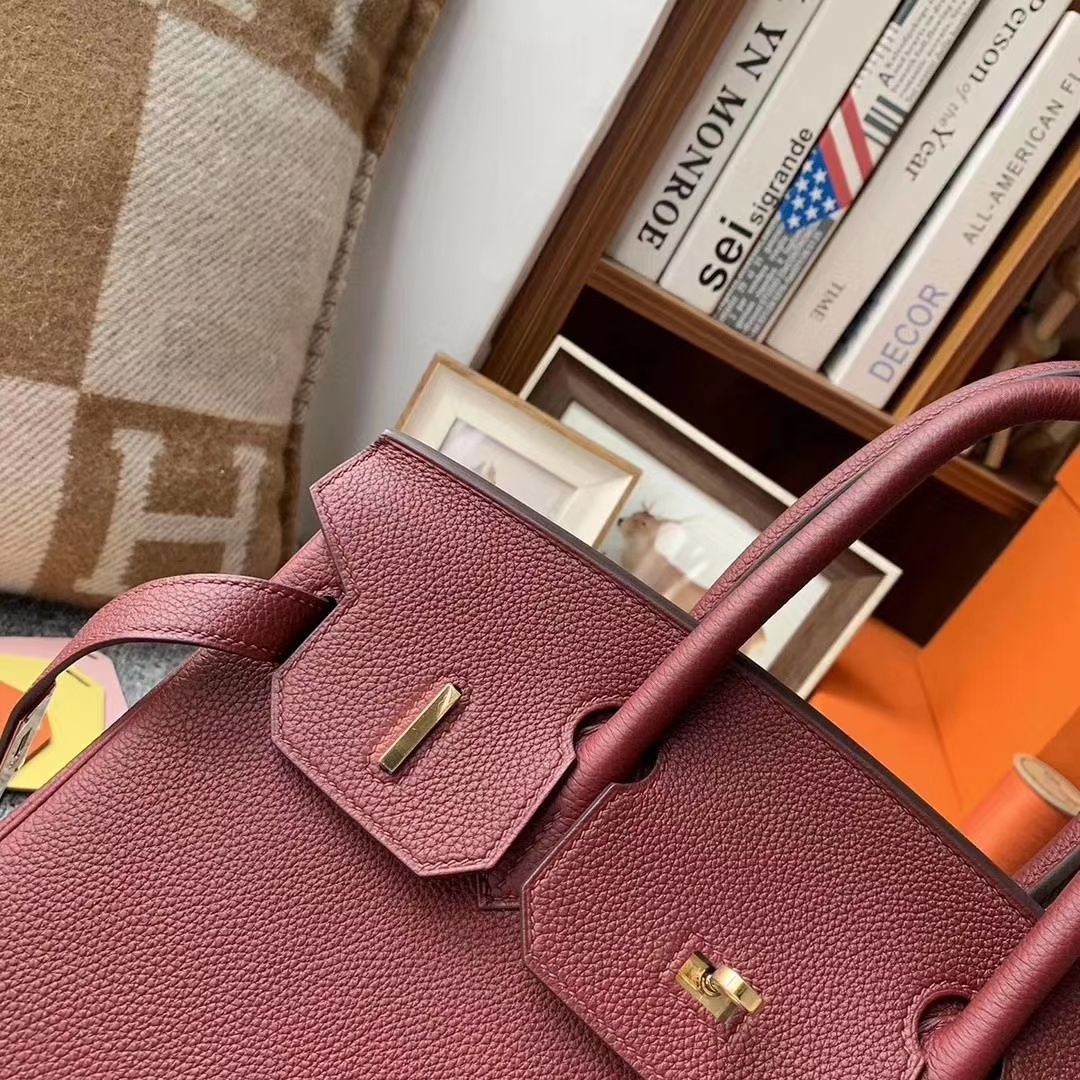 Hermès（爱马仕）酒红色 原厂御用顶级小牛皮 Birkin 30 金扣