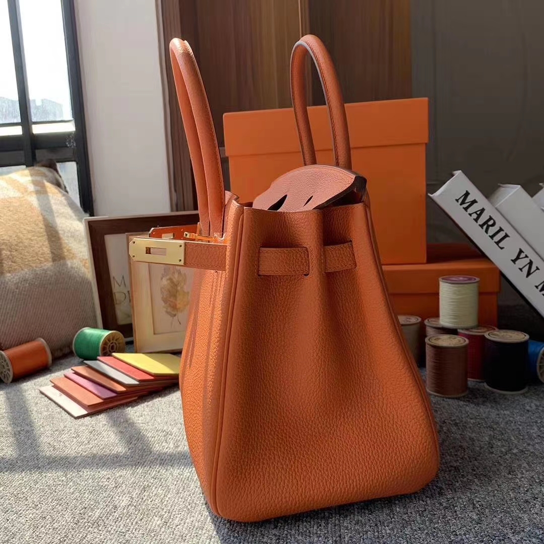 Hermès（爱马仕）93经典橙色 原厂御用顶级小牛皮 Birkin 30 金扣