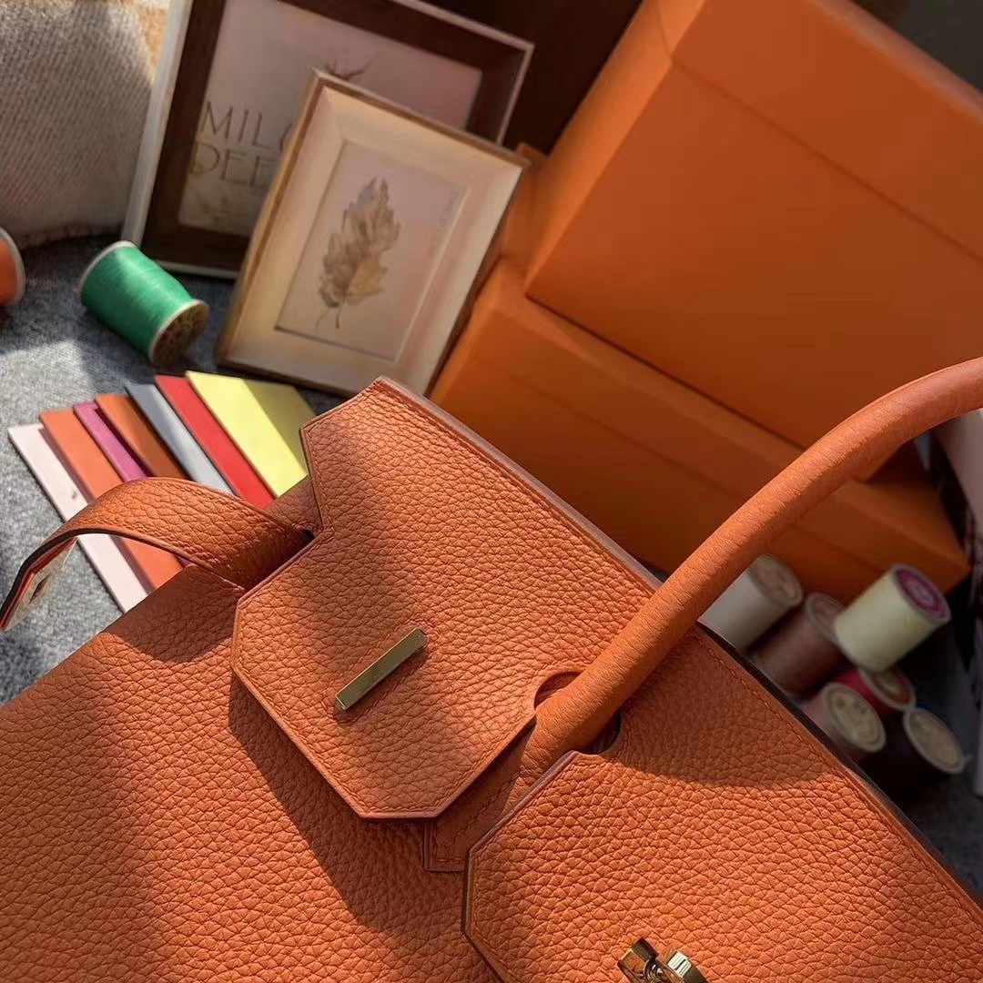 Hermès（爱马仕）93经典橙色 原厂御用顶级小牛皮 Birkin 30 金扣