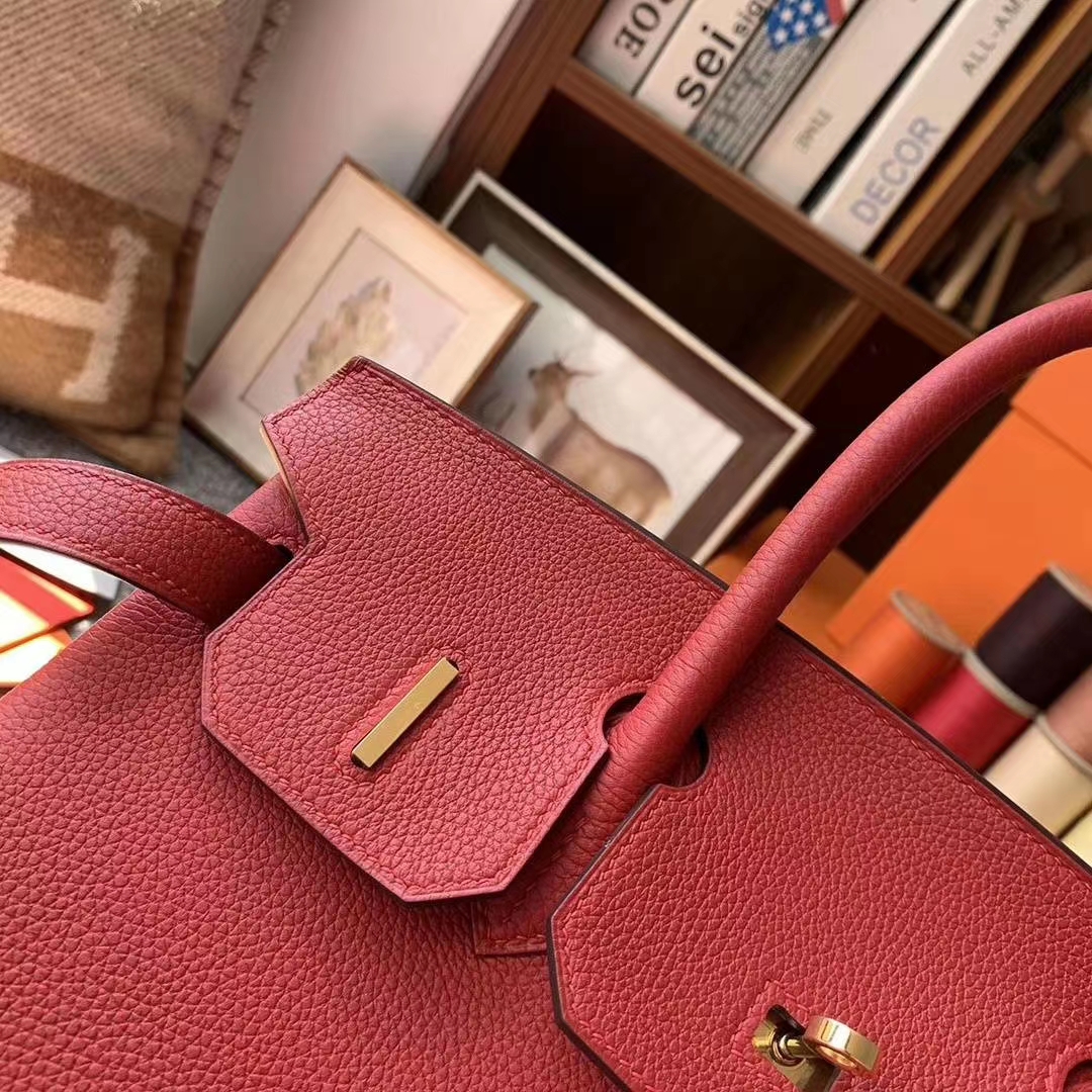 Hermès（爱马仕）Q5 中国红 原厂御用顶级小牛皮 Birkin 30 金扣