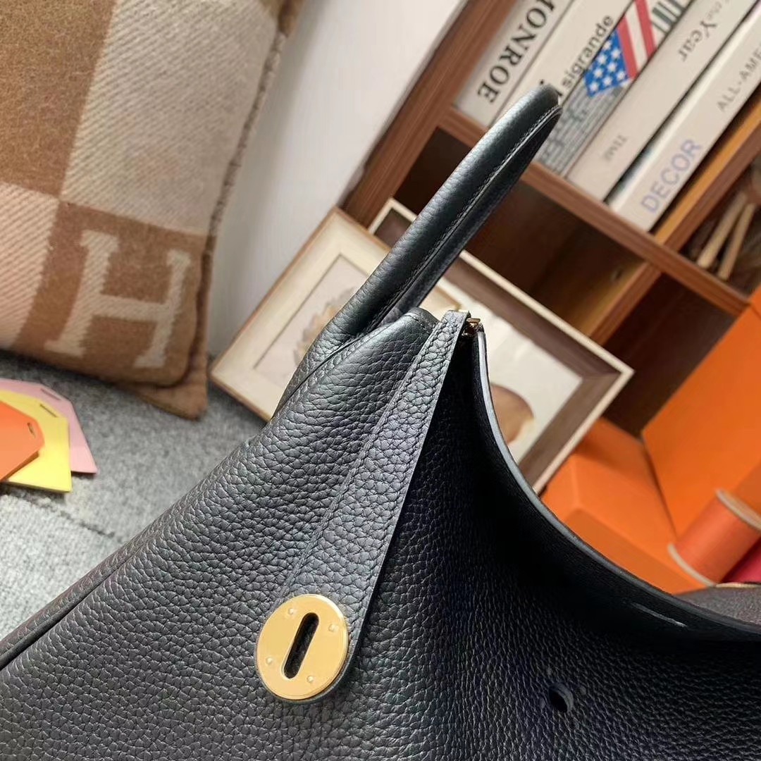 Hermès（爱马仕）CK89黑色 原厂御用顶级TC 皮 Lindy 30 金扣 银扣 现货