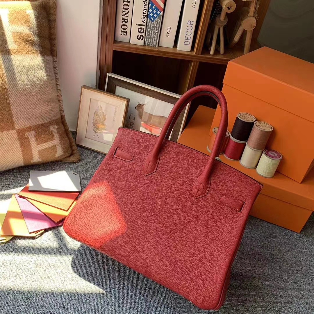 Hermès（爱马仕）Q5 中国红 原厂御用顶级小牛皮 Birkin 30 金扣